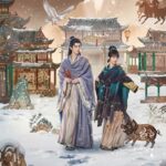Póster del dorama "En busca de la perfección" (2026) con los protagonistas Zhang Linghe y Tian Xiwei caminando en un patio nevado junto a un cerdo mecánico.