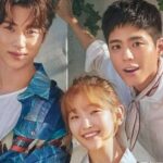 Retrato grupal de tres actores jóvenes sonriendo, destacando la química entre los protagonistas de un drama coreano