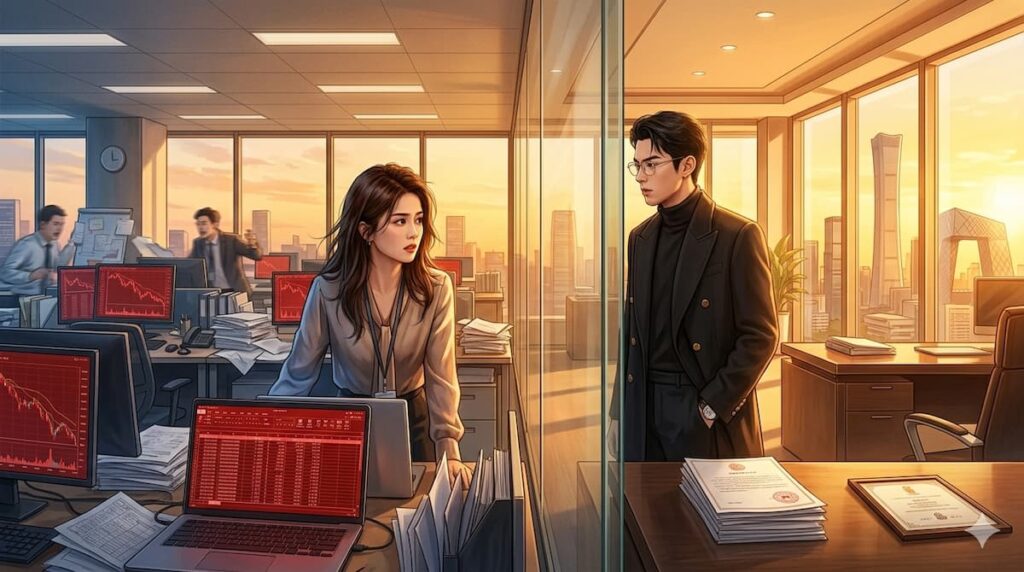 "Portada del análisis de Solo por Amor 2023 mostrando a los protagonistas Zheng Shu Yi y Shi Yan en contexto profesional de finanzas"