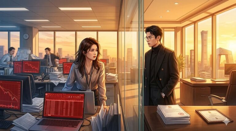 "Portada del análisis de Solo por Amor 2023 mostrando a los protagonistas Zheng Shu Yi y Shi Yan en contexto profesional de finanzas"