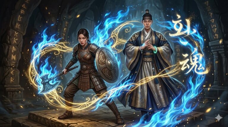 Portada del análisis de Alquimia del alma con personajes principales Jang Wook y Moo-deok rodeados de energía mágica celestial en un drama coreano de fantasía y romance