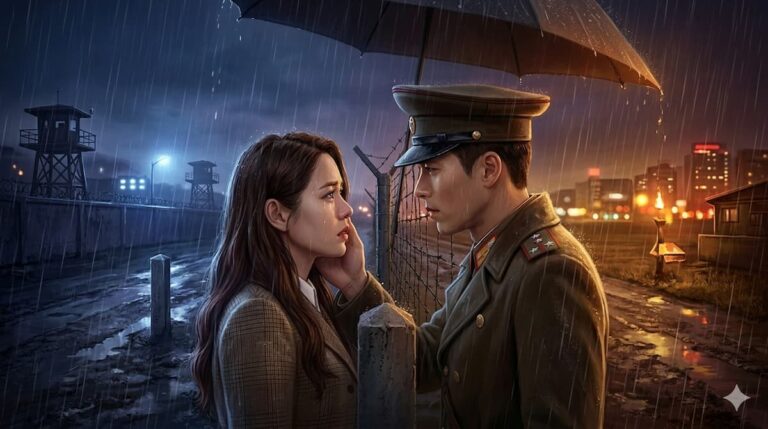 "Cartel promocional del drama coreano Aterrizaje de Emergencia mostrando análisis de los personajes principales en la frontera"