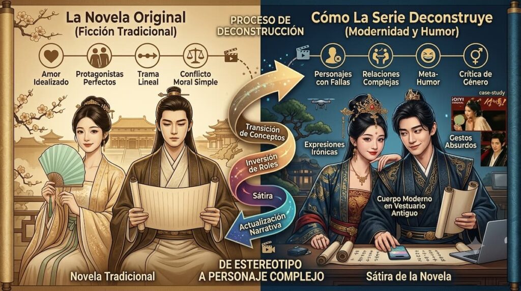 Comparación visual entre la novela de intriga palaciega original y su adaptación en serie