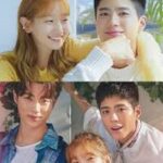 Composición de imágenes con los actores Park Bo-gum y Park So-dam en escenas románticas de un drama coreano.