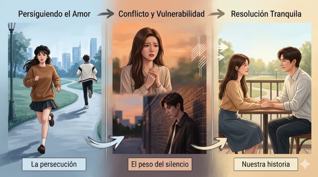 Timeline de progresión emocional de Sang Zhi y Duan Jiaxu en Amor Oculto desde enamoramiento a amor maduro
