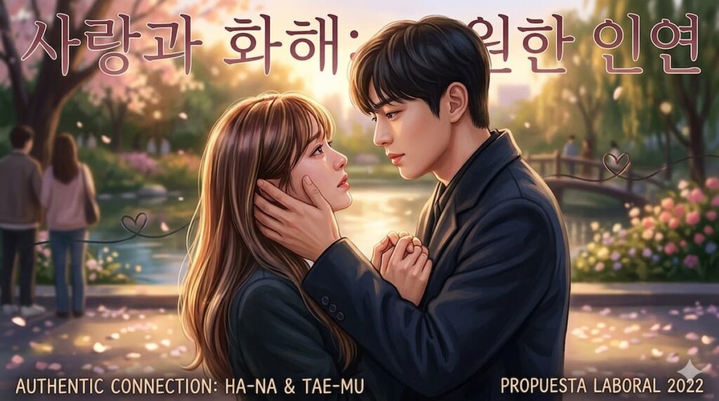 Ha-na y Tae-mu en escena de reconciliación emocional y conexión auténtica en Propuesta Laboral 2022, mostrando transformación relacional del drama