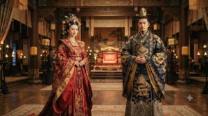 Personajes principales en vestuario tradicional chino de dinastía Tang y Song, mostrando diferencias en longpao femenino y masculino en C-dramas históricos