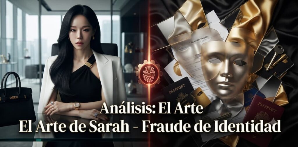 Comparación visual entre Sarah Kim del drama El Arte de Sarah y casos reales de falsas identidades en la sociedad de lujo - análisis de fraude de identidad