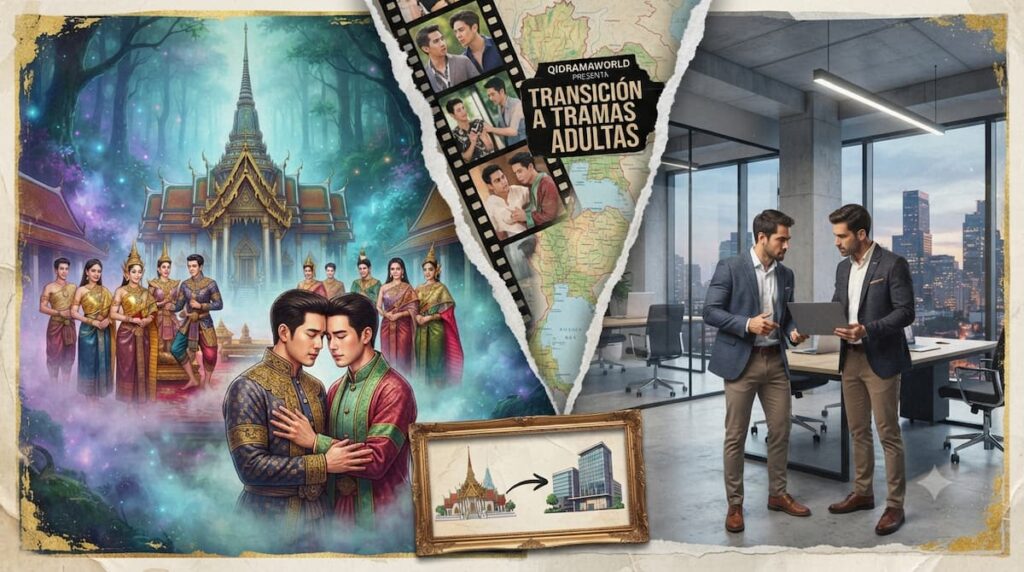 Escenografía tradicional y moderna que refleja la apropiación simbólica en dramas asiáticos