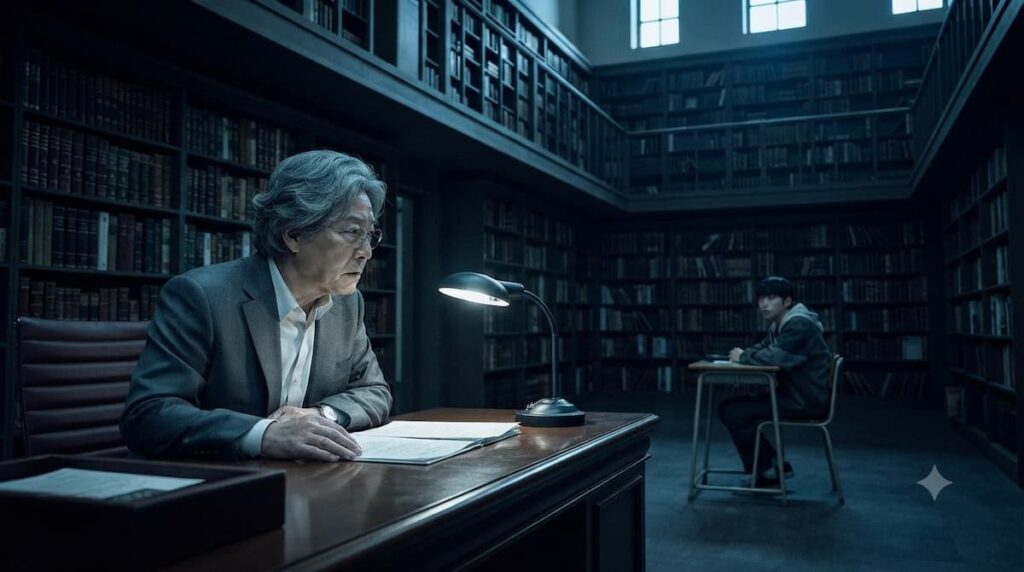 "Escena tensa de tutoría entre el profesor Heo Mun-oh y el alumno Lee Kang en el drama coreano El chico de la última fila 2026"