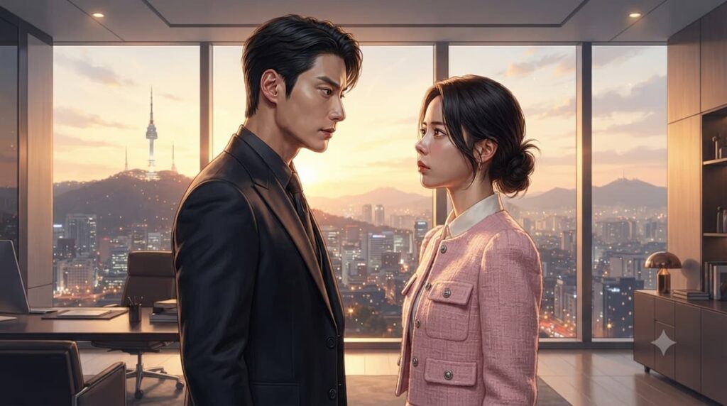 Cha Se-gye y Shin Seo-ri en una escena de tensión romántica de Mi Némesis con Aires de Realeza 2026