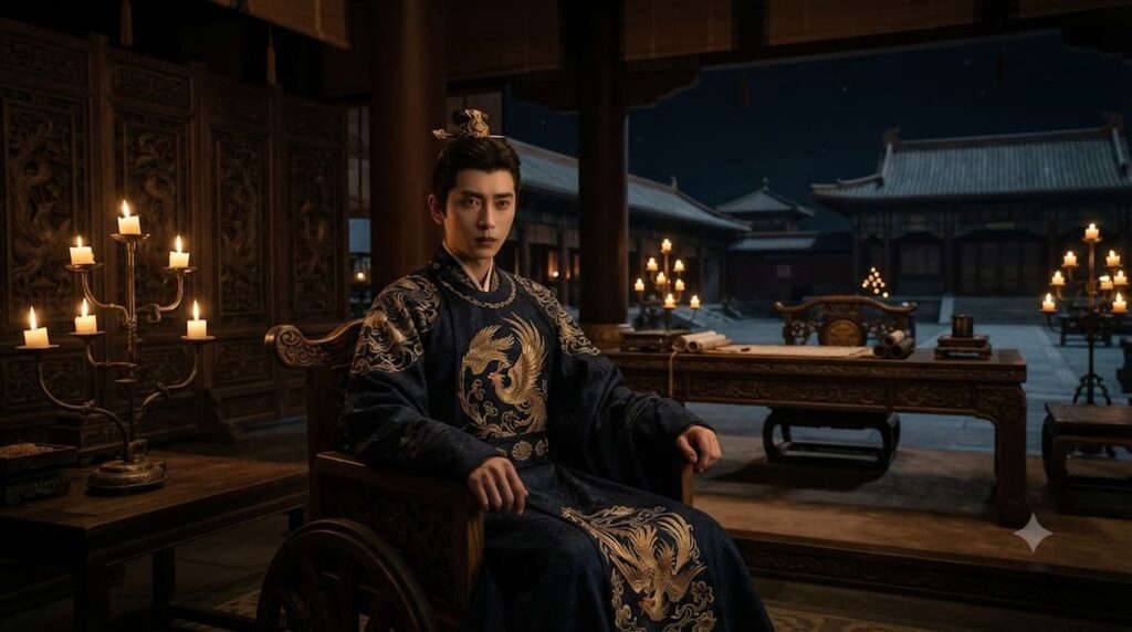 Mo Xiuyao en silla de ruedas, personaje del Primer Jazmín que representa trauma y redención emocional