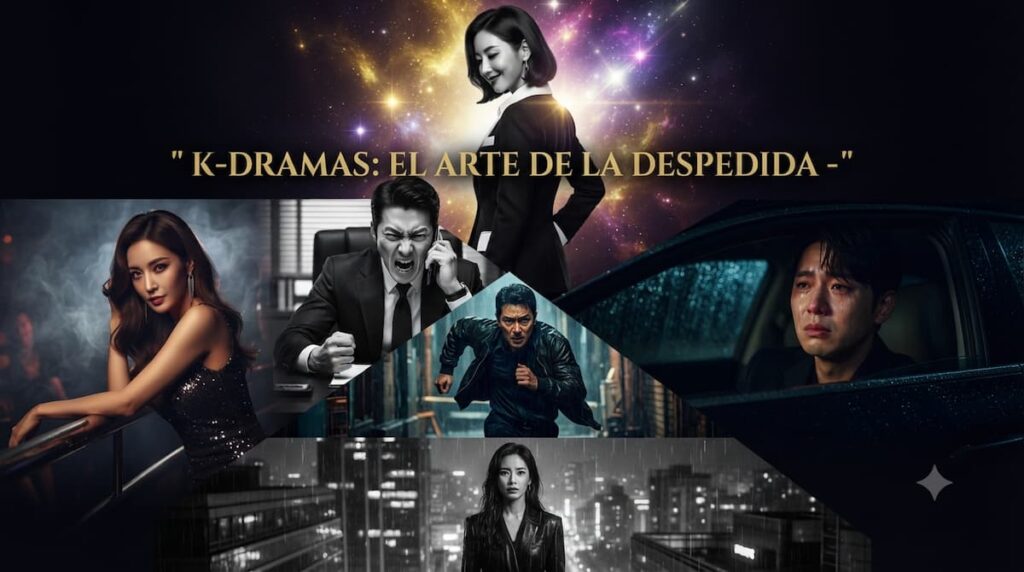 Póster estilo película que muestra el elenco principal de dramas coreanos reconocibles, representando colectivamente la tradición de los k-dramas y sus características narrativas distintivas como las llamadas sin despedida