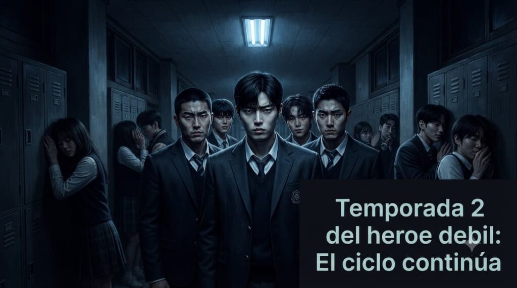 Escenas de la temporada 2 de Un héroe débil en la secundaria Eunjang con Baku (Ryeoun) y la banda estudiantil La Unión