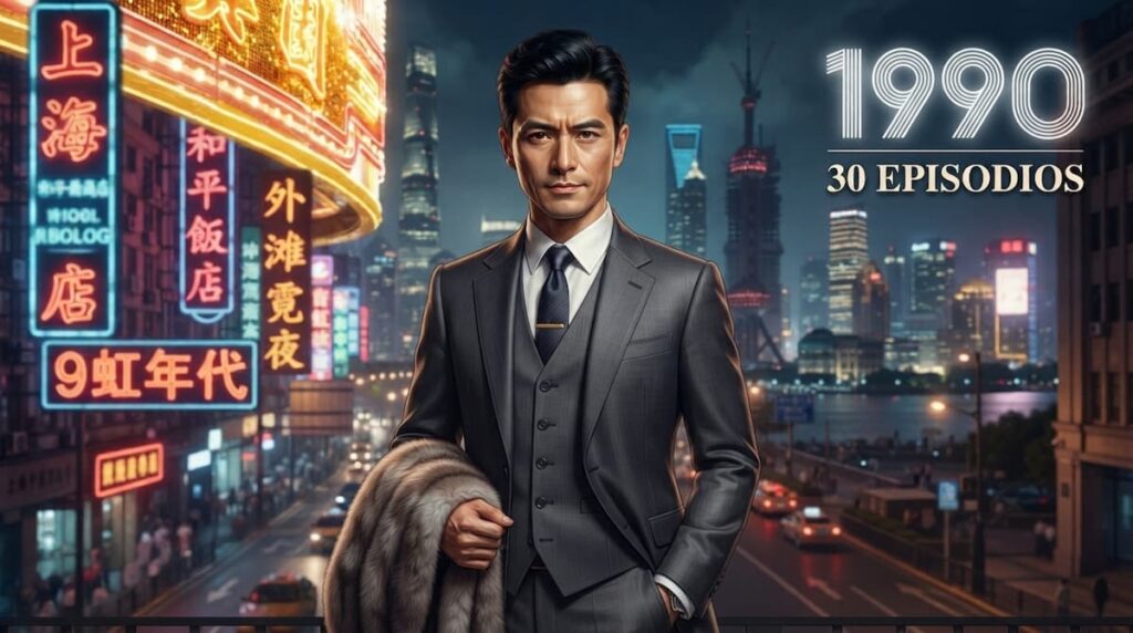 Retrato ilustrado del protagonista de Blossoms Shanghai con el Shanghái de 1990 de fondo, imagen destacada del análisis final explicado