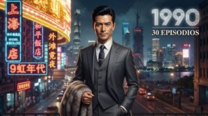 Retrato ilustrado del protagonista de Blossoms Shanghai con el Shanghái de 1990 de fondo, imagen destacada del análisis final explicado