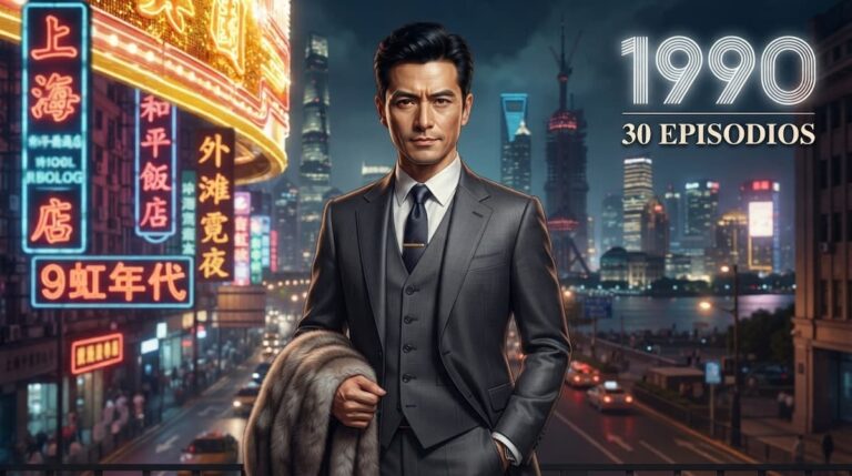 Retrato ilustrado del protagonista de Blossoms Shanghai con el Shanghái de 1990 de fondo, imagen destacada del análisis final explicado