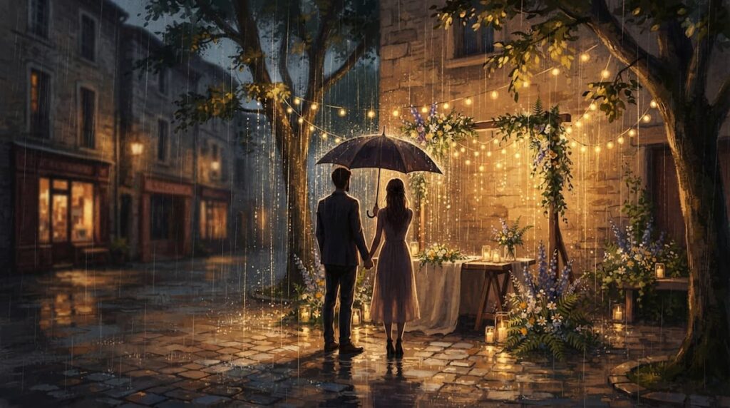 Our Sticky Love análisis final de la boda bajo la lluvia