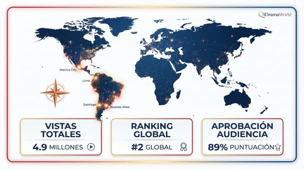 Gráfico de alcance global y audiencia latinoamericana del análisis palacio del este 2026 fantasía oscura en Netflix