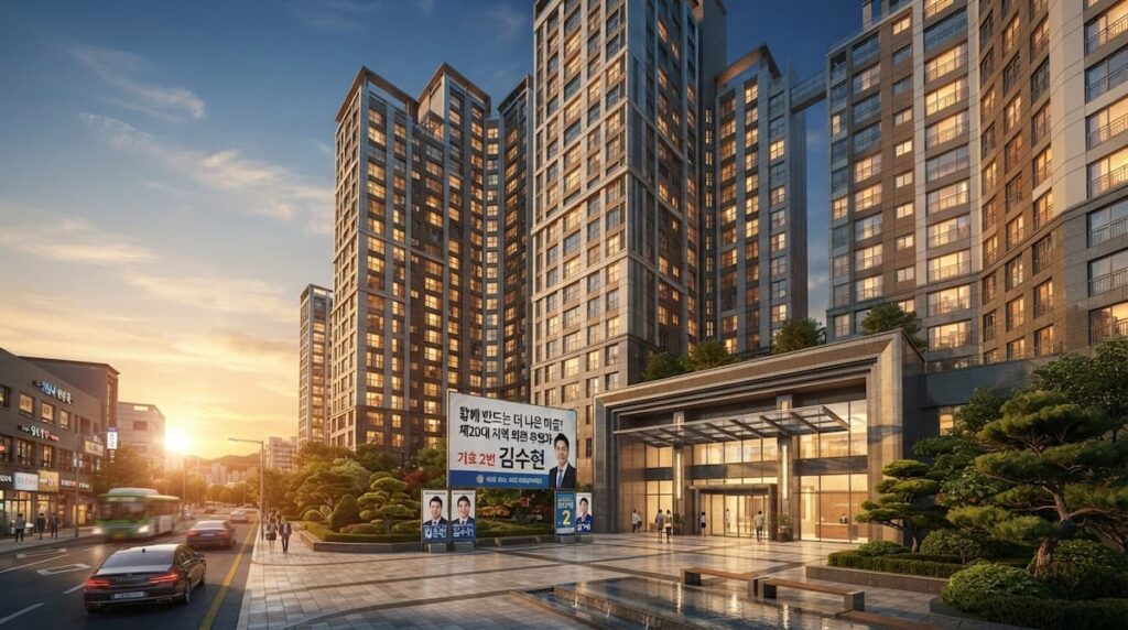 Complejo de apartamentos surcoreano que ilustra el análisis de The Apartment Job