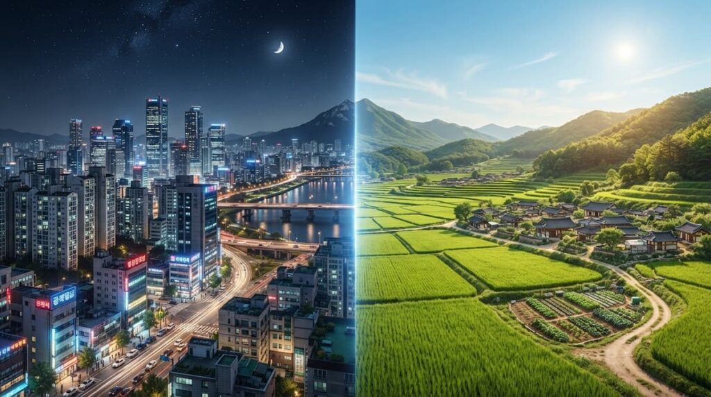 Un amor que no se agota drama coreano: contraste visual entre la vida en Seúl y la vida rural en Deokpung