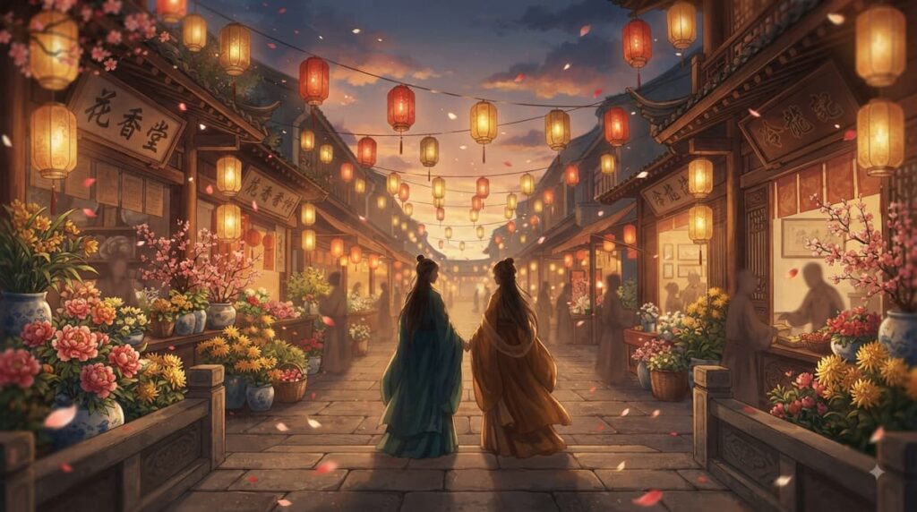 Reencuentro en el mercado de flores de Velo de Sombras serie china romance 2026