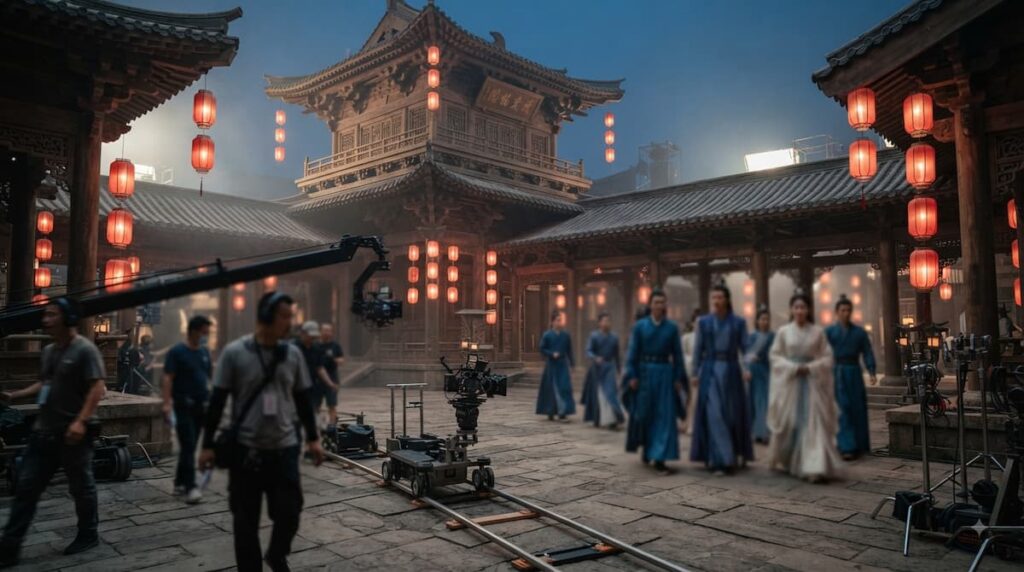 Set de rodaje y vestuario xianxia en Velo de Sombras serie china romance 2026