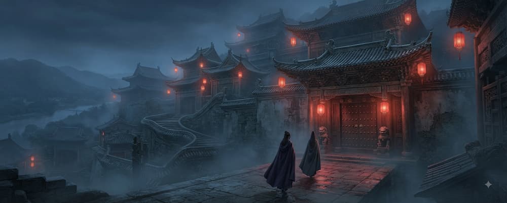 Escena de la mansión Wei en Velo de Sombras serie china romance 2026
