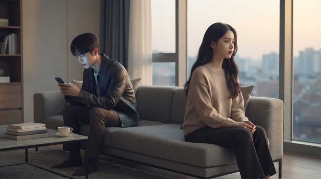 Pareja en crisis emocional del drama A Love Other Than Yours, simbolizando la distancia en relaciones de una década, análisis de top dramas asiáticos septiembre 2026