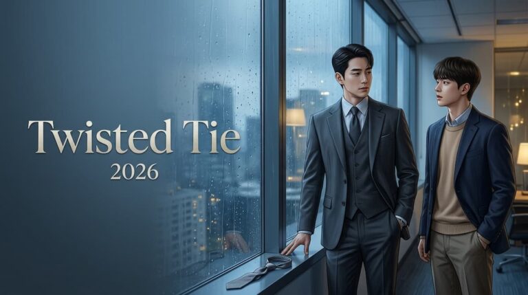 Análisis de Twisted Tie, drama coreano BL de 2026, con dos empleados en una oficina lluviosa.