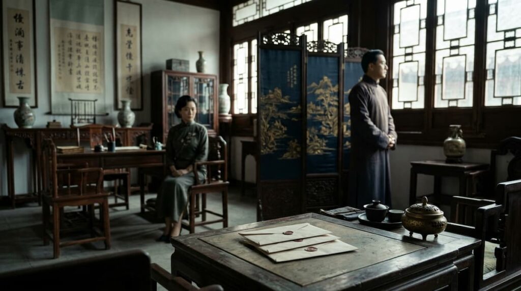 Residencia china de época que representa los conflictos familiares y sociales analizados en The Lament of Autumn 2026.