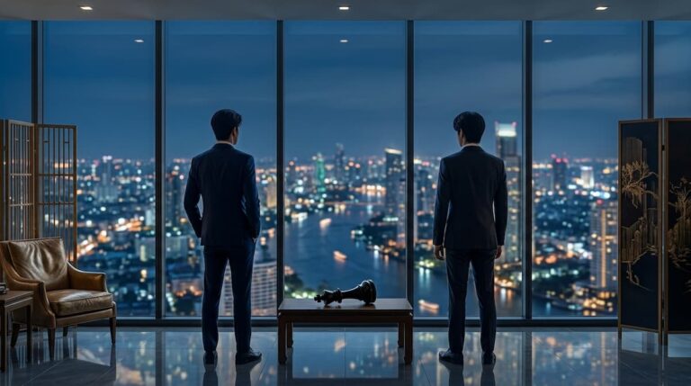 Dos siluetas de pie frente a las luces de Bangkok con el texto 5 claves y estreno 8 de octubre de 2026, portada de Fool in Love serie tailandesa análisis.
