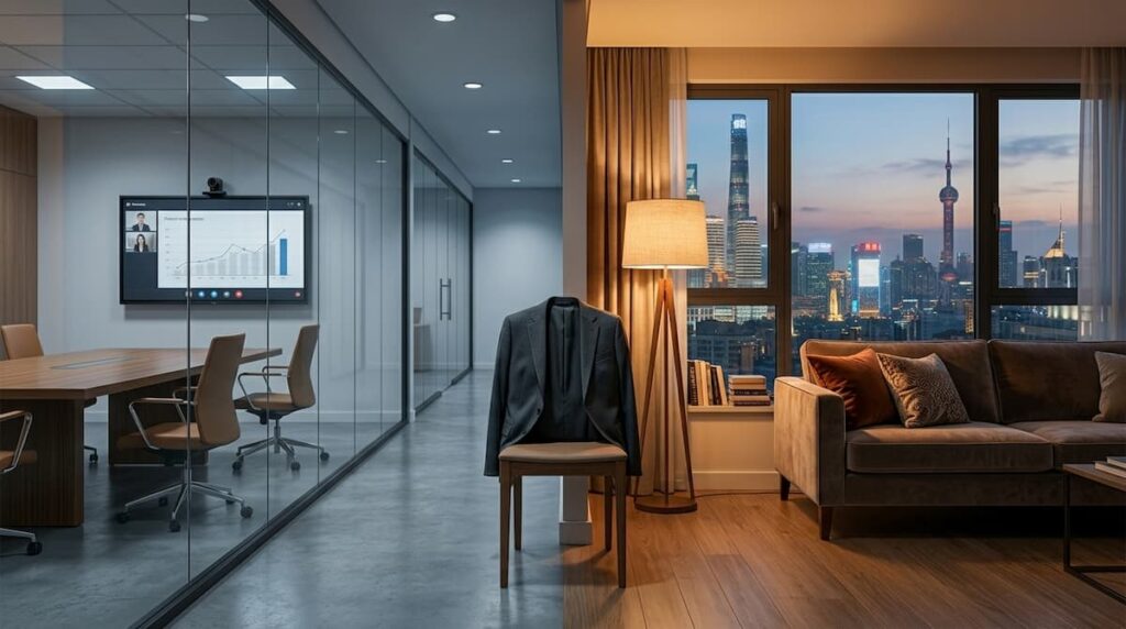 Oficina moderna y apartamento acogedor unidos por un blazer, imagen sobre vestuario y escenarios de la serie china 2026 Irremplazable.