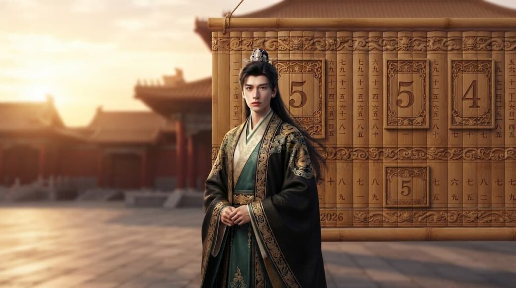 Ilustración de Zhang Linghe representando las mejores series de Zhang Linghe en un palacio imperial chino.
