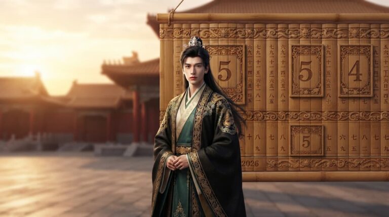 Ilustración de Zhang Linghe representando las mejores series de Zhang Linghe en un palacio imperial chino.
